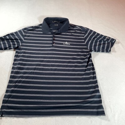 Tiger Woods Polo Shirt Mens 2XL XXL Blue Striped Golf La Costa Outdoors Stretch