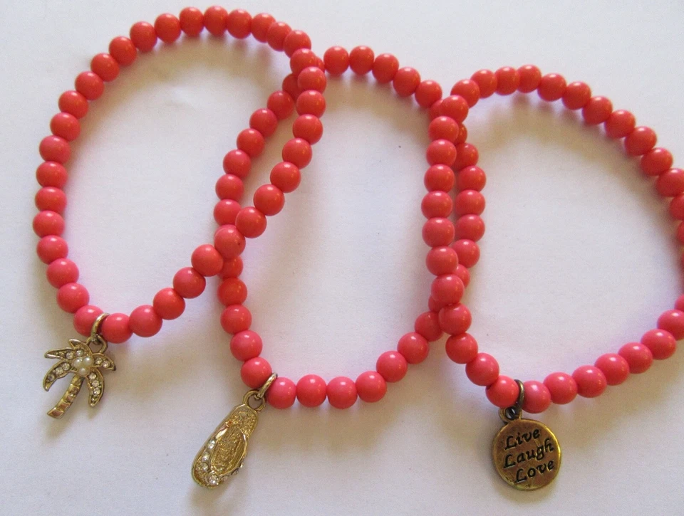  Bella Perlina Live Laugh Love — набор из 3 браслетов — стрейч-коралл — пальма - Изображение 2 из 4