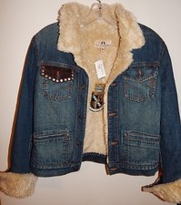 JUICY COUTURE WOMEN'S FUR LINED DENIM JACKET MADE IN USA sz M NEW$350 AUTHENTIC