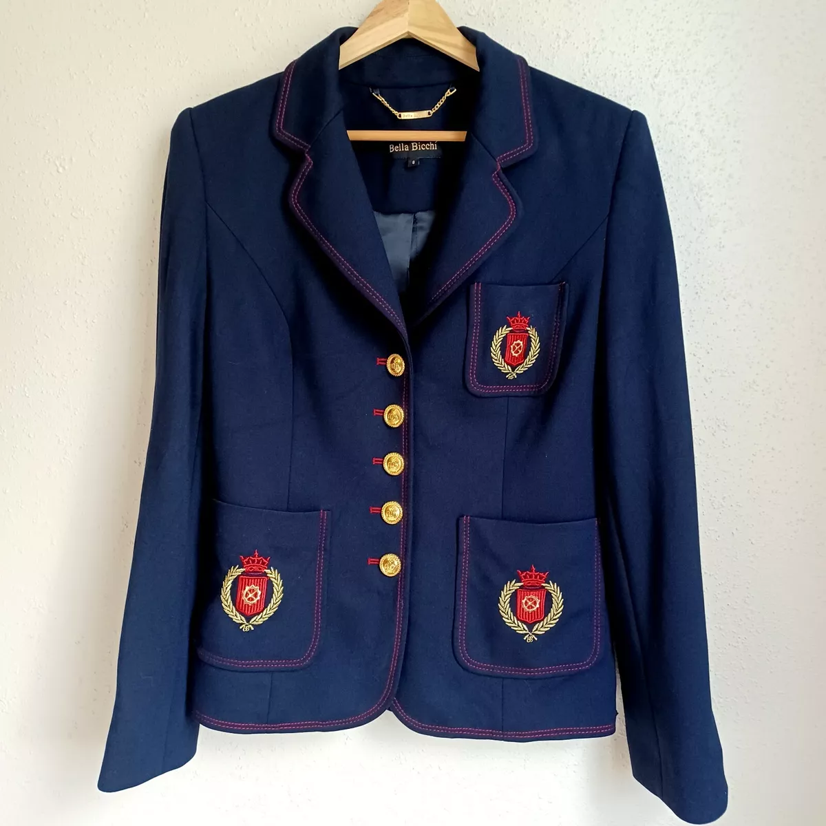 Bella Bicchi Navy Blue Military Blazer Jacket With Embroidered