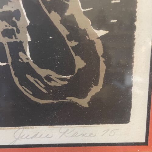 1975 Large Woodblock Print Art - Judie Kane - Straw Fan - Framed - MCM - 5 of 12 - Picture 3 of 4