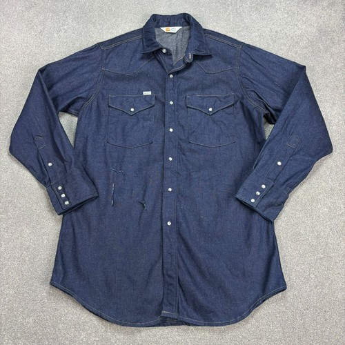 Carhartt Shirt Adult Large Blue Denim Snap Workwear Outdoor Chore Distressed Men