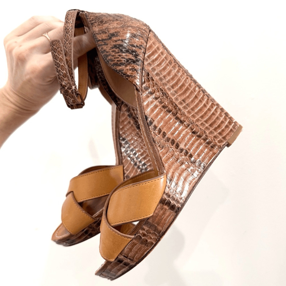 TORY BURCH Brown Leather and Python Platform Wedg… - image 5