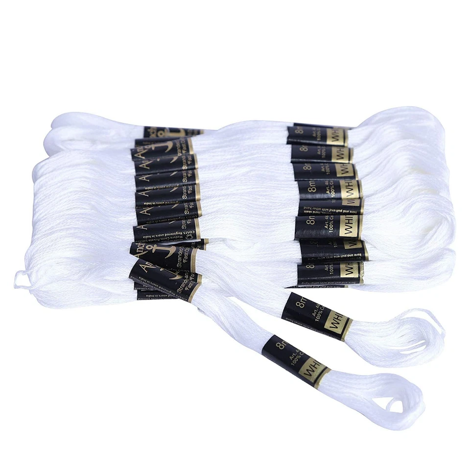 Hilos de anclaje punto de cruz hilo de algodón trenzado hilo dental bordado a mano blanco Foto 2 de 4