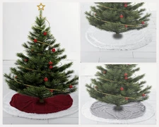 Christmas Tree Skirt with Fur Holiday Decorations Kashi Home Red White Silver