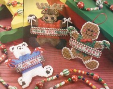 SIGNS OF CHRISTMAS 3 ORNAMENTS MOOSE BEAR PLASTIC CANVAS PATTERN INSTRUCTIONS