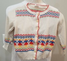 Vintage Baby Toddler Girl Carters Sweater Cream Red BlueYellow Dolls Acrylic USA