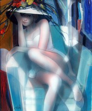 Jean-Baptiste VALADIE Le FAUTEUIL BLEU oil on canvas signed circa 1990