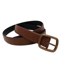 Chaps Belt 40" Brown Business Casual Office Professional brass tone Buckle Faux 