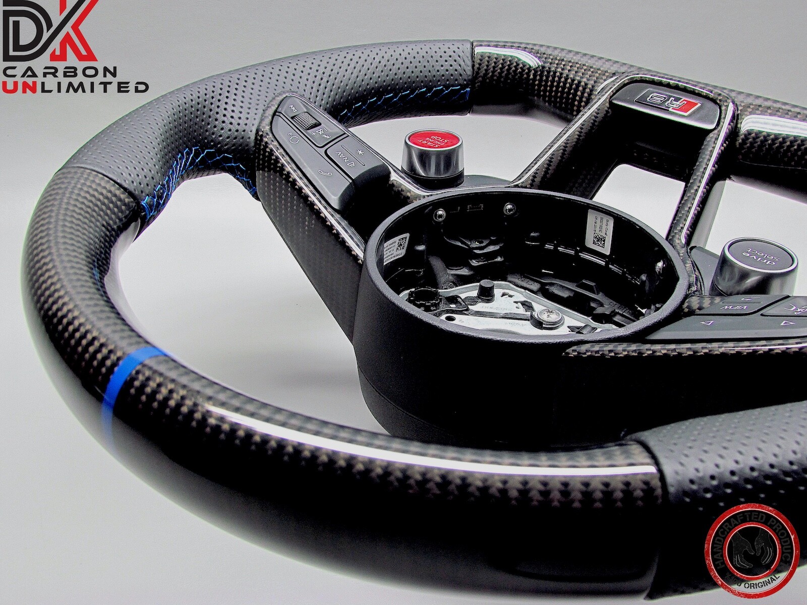 Audi R8 4S TT RS 8S Ara Blue Ring Perforated Leather Carbon Steering Wheel v2