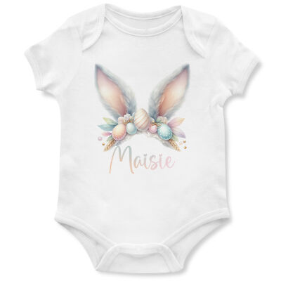 Baby Girls Easter Bunny Personalised Babygrow Ears Springtime Palm Sunday Nie...