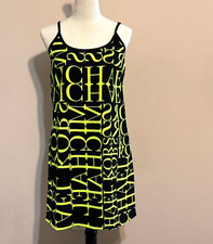 Sz S MICHAEL KORS Lime Green Logo Black Adjustable Spaghetti Strap Tank Dress
