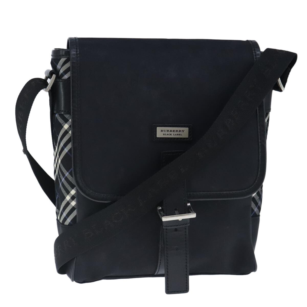 BURBERRY Black label Shoulder Bag Nylon Black Silver Auth BURBERRY Black label Shoulder Bag Nylon Black Silver Auth