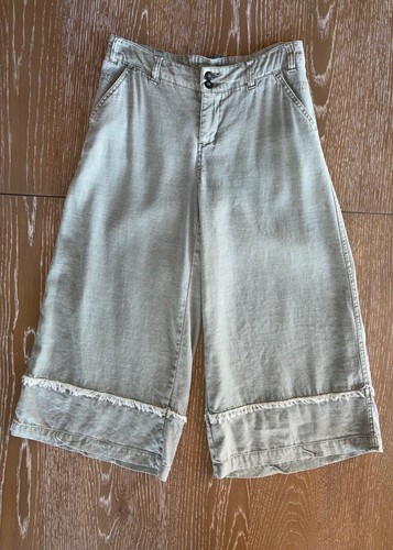 $168 SUNDANCE Olive Green Wide-Leg Crop Pants Feminine Lace-Up Detail Sz 2P 2 P