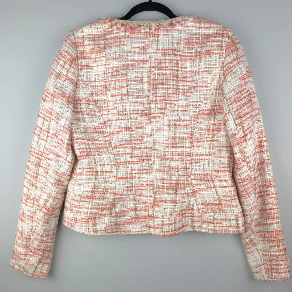 Blazer Cynthia Rowley Tweed Talla Mediana Rosa Cremallera Frontal Texturizado Chaqueta Primavera Foto 2 de 4