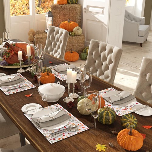 Fall Floral Placemats Set of 4 12x18 Inch Seasonal Autumn Harvest Burlap Farm... - Picture 5 of 7