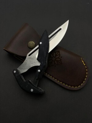 n69n Stainless Steel Black Handle Ghost Folding Knife with Sheath