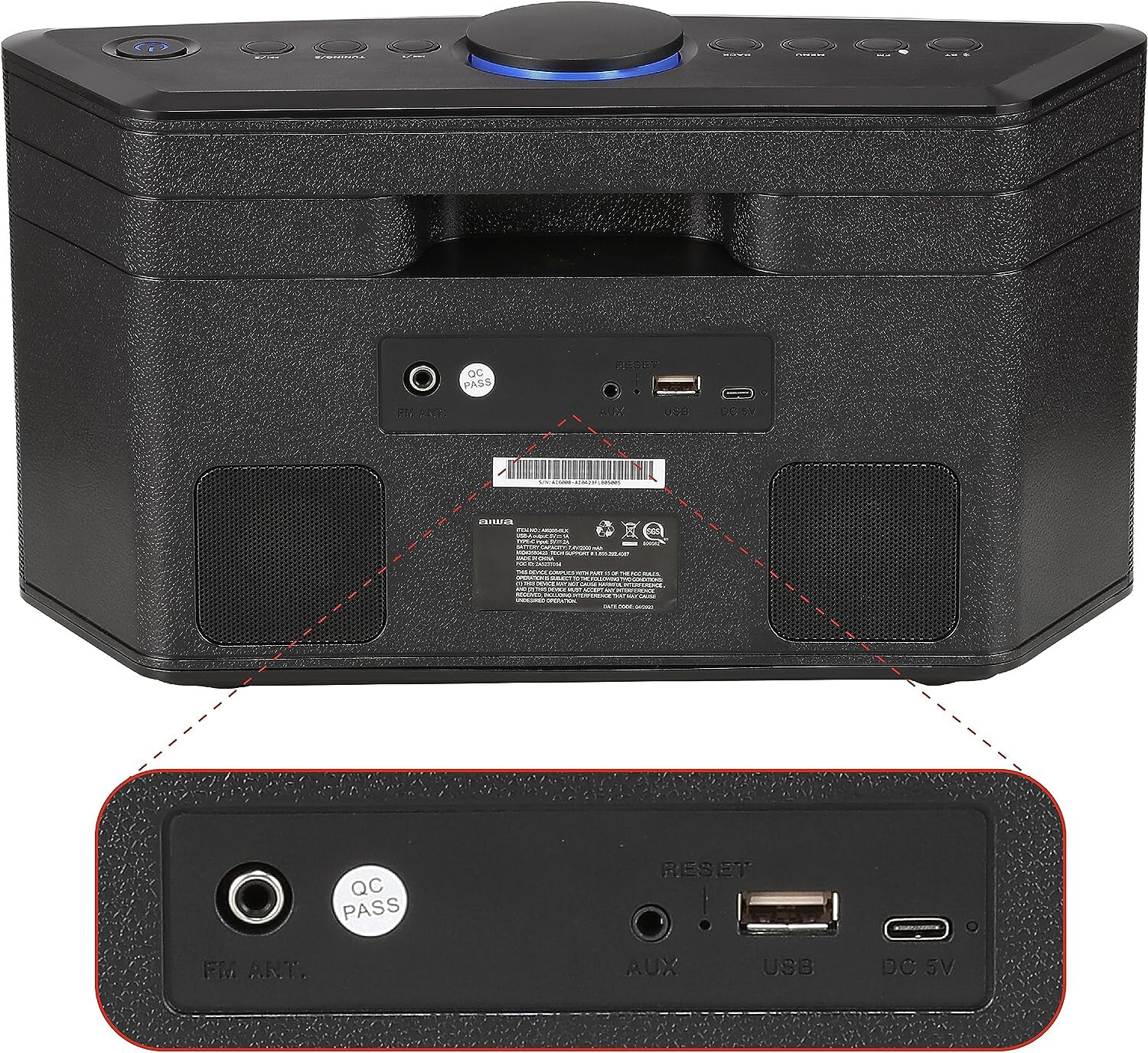 Aiwa Exos 5 Bluetooth Wireless Speaker FM Radio Alarm Clock LCD Battery Remote