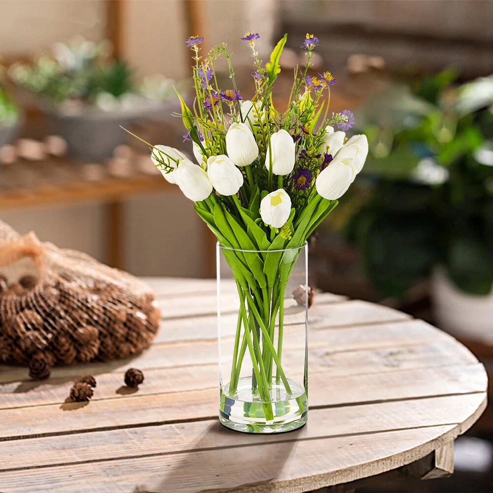 人造花真触郁金香迷你向日葵玻璃花瓶和人造水 — 第 3/4 张图片