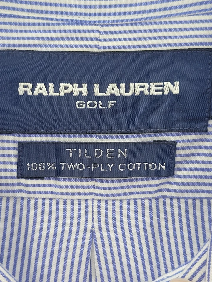 Camisa de golf Ralph Lauren para hombre XL Tilden azul a rayas manga larga con botones Foto 3 de 4