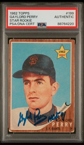 1962 Topps 199 Gaylord Perry Signed Rookie Card Giants PSA RC Auto HOF Inscr