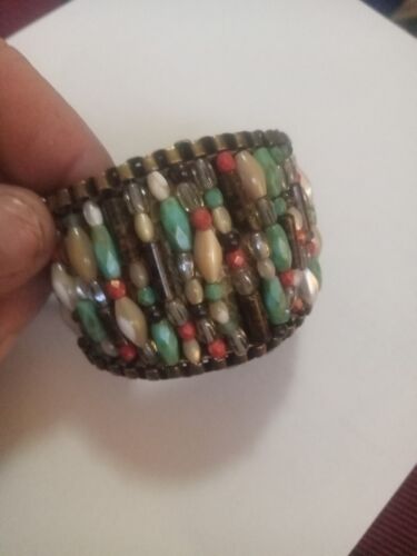 Miriam Haskell Beaded Cuff Bracelet Turquoise Coral Pearl Signed Original $300. - Picture 1 of 8