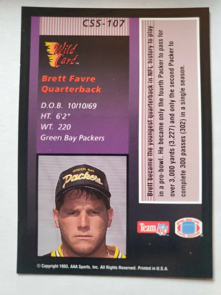 1993 Wild Card Brett Favre STAT SMASHER card #CSS-107  - Image 2 of 2