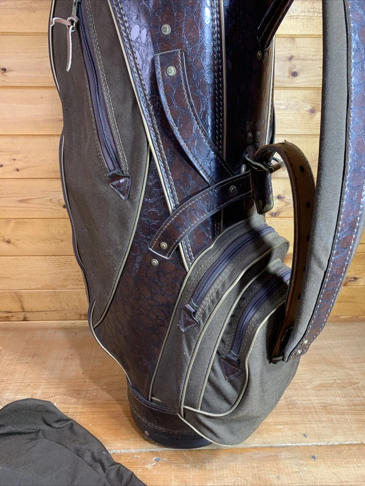 Bolso Titleist Marrón Carrito Personal Cuero y Lona Divisor de 6 Vías, Cubierta de Lluvia y Correa Foto 4 de 4