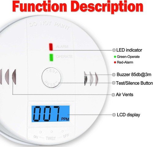 1Pack Carbon Monoxide Alarm 10 Year Life LED Display CO2 Sensor Battery Powered - Picture 5 of 9