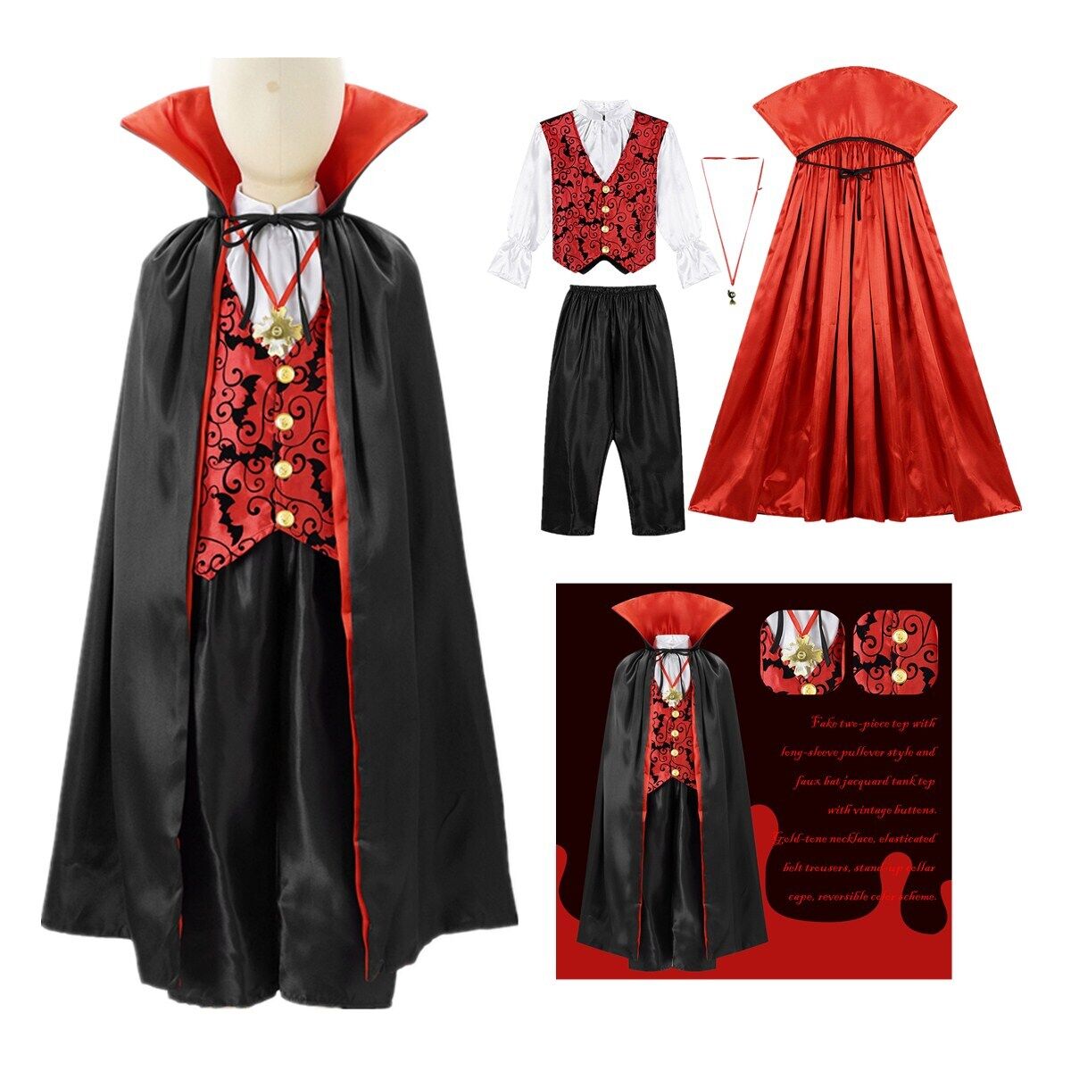 Fantasia de vampiro gótico para meninos- Gothic Vampire Costume f