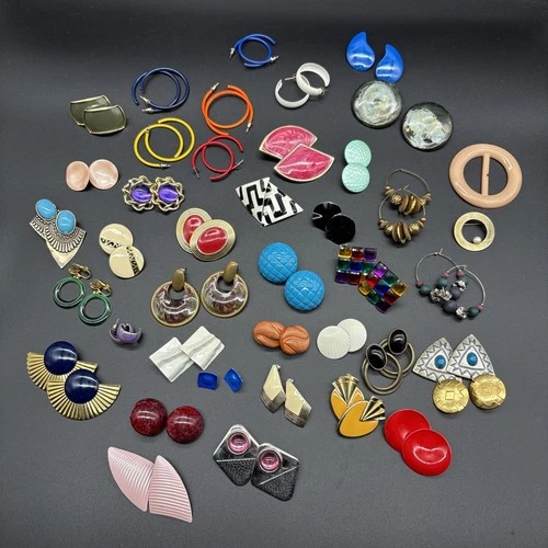 1980s 1990s Vintage Earrings Huge Lot Costume Fashion Jewelry New Wave Colorful