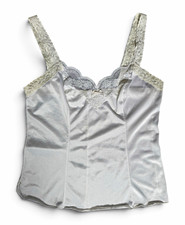 Vintage Olga Camisole Top Medium Ivory Nylon Floral Lace USA Made Style 925
