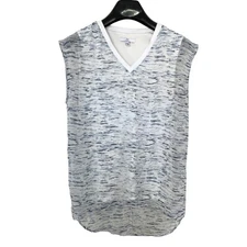 H by Halston Blue V-Neck Sleeveless Printed Top Women's Size XS