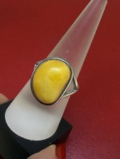 Vintage Sterling Silver Natural Butterscotch Egg Yolk Baltic Amber Ring Size 8