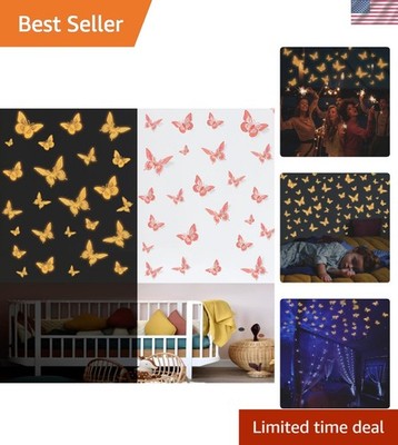 Enchanting Orange Glow in The Dark Butterfly Stickers: 24 Pcs for Kids' Rooms