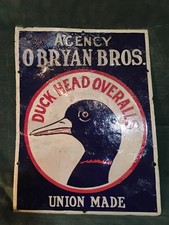 Original 1920s Duck Head Overalls Porcelain Sign Advertising Sign