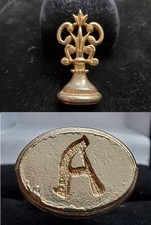 Vintage Gold Tone Brass Script Letter A Wax Seal Stamp Monogram Scroll Top NOS