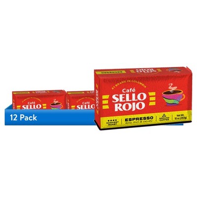 12 pack Café Sello Rojo Espresso, 100% Latin American Coffee, Darkest Roast 10oz