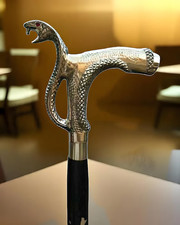 Cobra Snake Handle Walking Cane: Handmade Brass Serpent, Gothic Cosplay