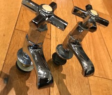 Vintage Antique Pair Reclaimed Chrome Art Deco Basin Taps (Black D 2)