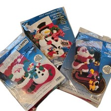 Christmas Stocking Felt Embroidery Kits Santa Snowman Design Works Lot of 3
