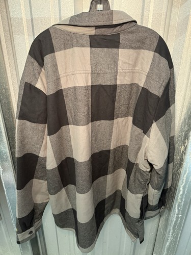 Caterpillar Sherpa-Lined Plaid Flannel Shacket Mens Size 2XL Black Gray - Picture 3 of 3