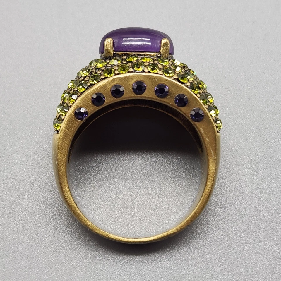 Anillo Heidi Daus Cluster Verde Púrpura Cabujón Estrás Latón Para Mujer Talla 11.75 Foto 3 de 4