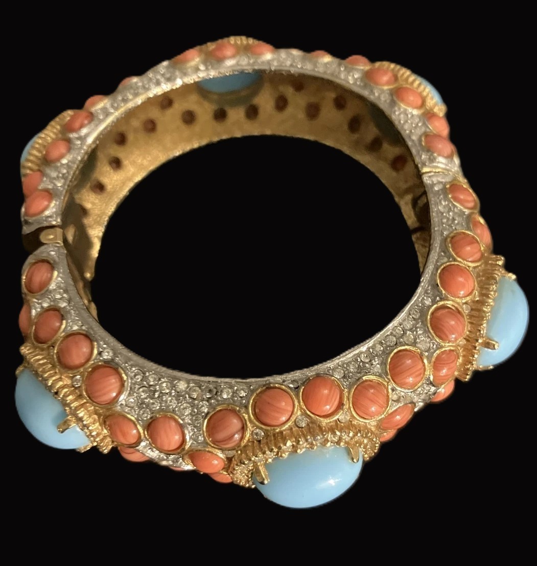 K.J.L. Kenneth J. Lane 1960s Turquoise & Coral Ca… - image 10
