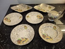 Vintage Garden Floral Empire Dishes ' Crinoline Lady', Saucers And Milk Jug