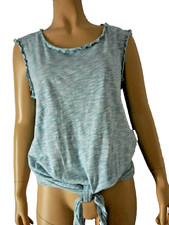 CHELSEA VIOLET Tank Top Shirt size Large blue tie front ruffles knit NWT