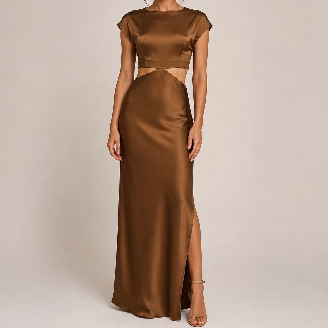 brown maxi wedding guest dress Brown Ruched Button A-Line Mini Dress & Reviews - Brown - Dresses