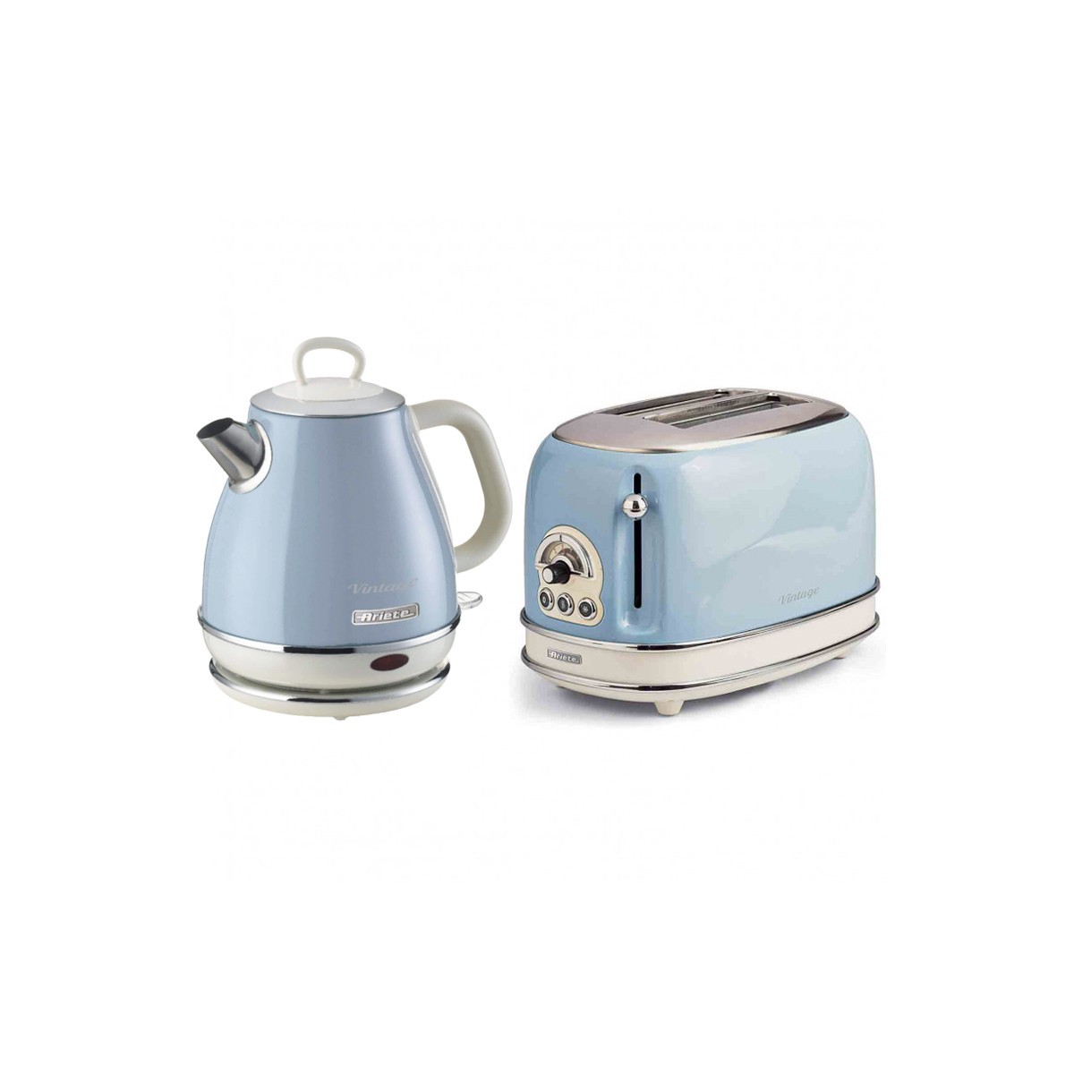 Pack Ariete Vintage en acier bleu avec bouilloire et toaster
