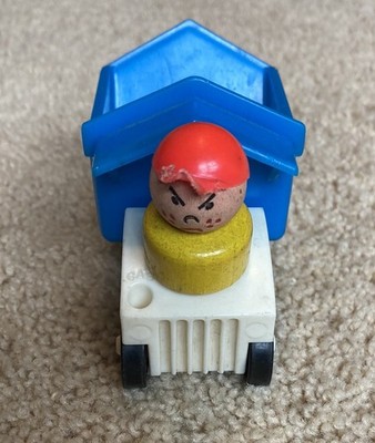 Vintage Fisher Price-Little People Dump Truck Blue Angry Boy With Orange Hat