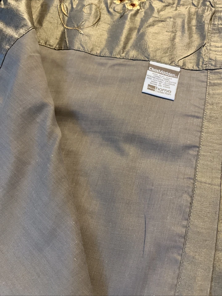 Vintage Chris Madden 100% Silk Curtain Panel Drapes Brown Floral Embroidered - Image 3 of 4